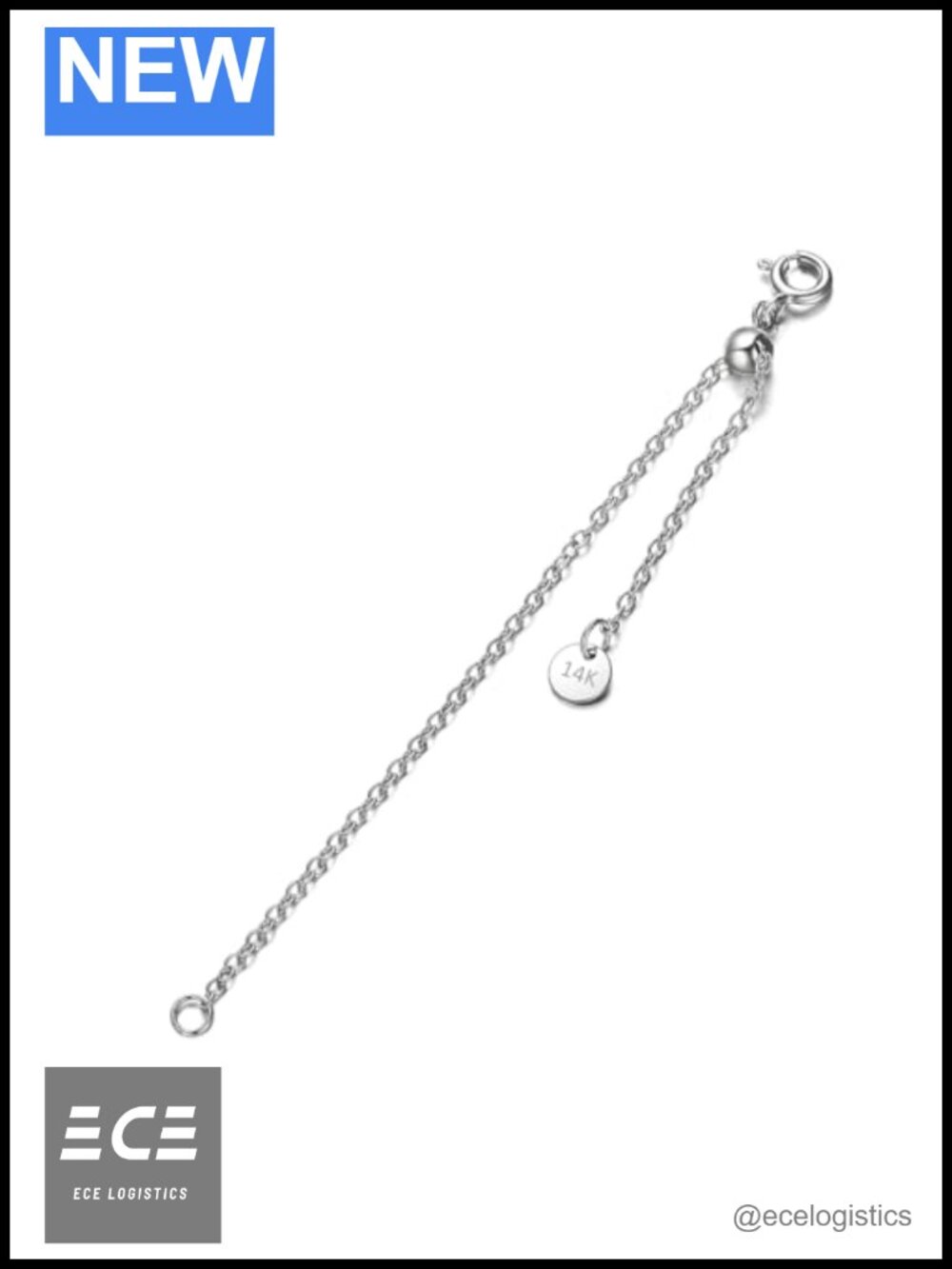 14k White Gold Necklace Extender Chain 4in 1.5mm Rolo Adjustable